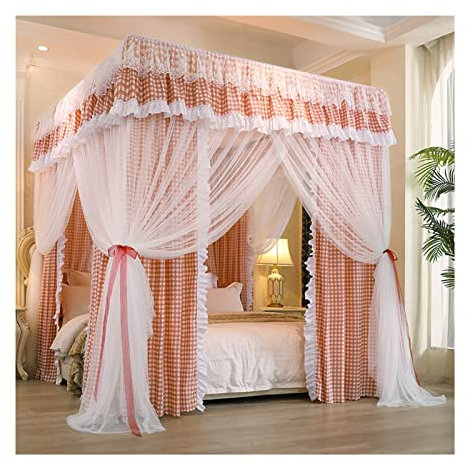 DRFGNF Betthimmel-Moskitonetz für 2 m breite Betten, 4-Stangen-Unterstützung für luxuriösen Betthimmel, Bettvorhang für Schlafzimmer (Farbe: Stil 2, Größe: 200 x 220 x 200 cm)
