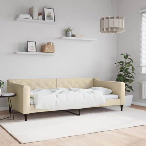 LAPOOH Tagesbett Creme 100x200 cm Stoff, Schlafsofa, Daybed, Bettsofa, Sofa Bed, Sofabett, Schlafcouch, Jugendbett, Bettgestell, Bettcouch - 354170