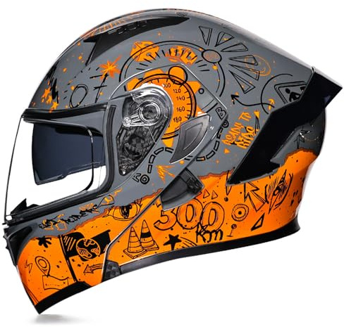 Modular Motorcycle Helmets, Flip Up Full Face Double Visor Motorbike Helmet ECE Approved, Bluetooth can be installed, for Adults Men Women City Rides Moped M~XXL