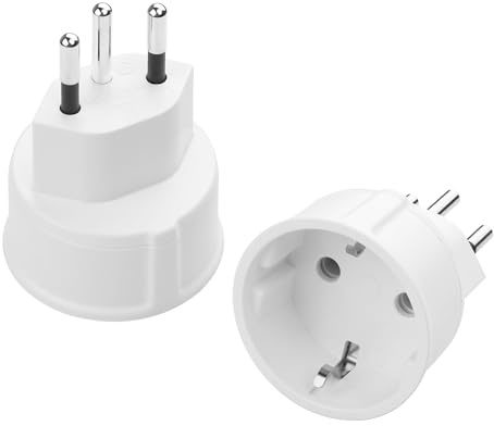 Schweiz/Liechtenstein auf EU Adapterstecker 2 Stück，Schweizer 3-polige Stecker auf 2-poliger DE/FR/IT/ES Steckdose für Schweiz/Liechtenstein Besucher (Schweiz auf DE weiß)