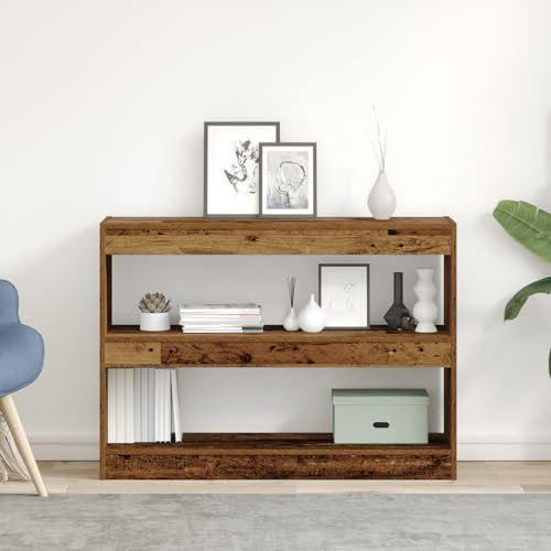 ULUYYUC Libreria Divisoria Scaffale in Legno Compresso Vintage Marrone 100x30x72 cm con 3 Ripiani Mobile Salvaspazio per Soggiorno e Interni Design Industriale Funzionale