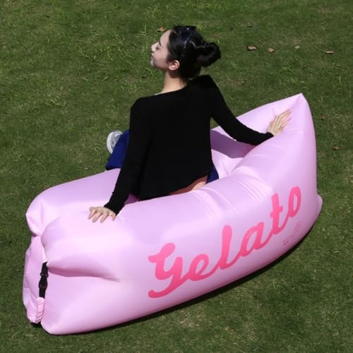 Treer Aufblasbares Sofa, Tragbares Luftsofa, Mode Faltbare Outdoor Air Lounger, Aufblasbar Luft Sofa für Garten, Seeufer, Strand, Reisen, Camping und Musikfestivals (Pinkes EIS)