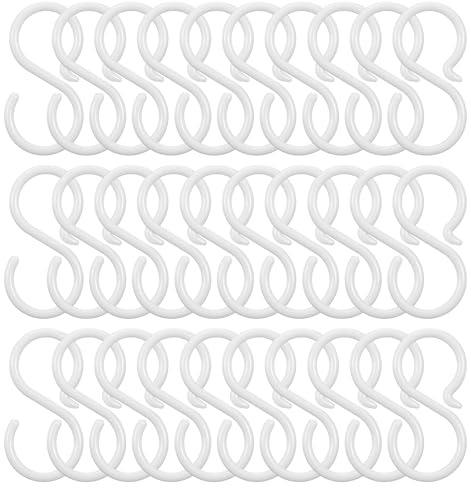 ValueBargain S Shaped Hooks, 30PCS Small White Plastic S Shaped Hooks with Flexible Neck for Kitchen Bedroom and Living Room
