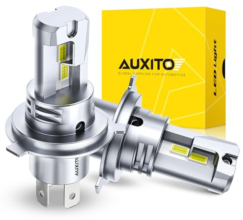 AUXITO H4 Light Bulbs 900% Brighter 6500K Cool White 50,000Hrs Lifespan 360° Lighting 5 Min Install CANBUS Ready No Radio Interference, Pack of 2