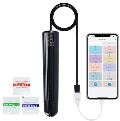 TEKCOPLUS Smart WiFi Wasserqualitätsmonitor 7-in-1 Digitaler Aquarium & Hydrokultur Tester für pH-, Temperatur-, TDS-, EC-Salinität, spezifisches Gewicht & ORP Echtzeit-Multi-Parameter-Sonde mit