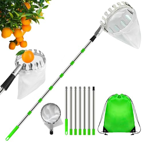Teleskopstange, 3,2 m, zum Sammeln von Obst, abnehmbarer Obstpflücker mit Aufbewahrungstasche, aus Aluminiumlegierung, verstellbar, Obstsammler, zum Aufheben von Kirschen, Äpfeln, Oliven (3,2 m)
