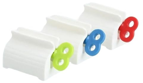 3 Toothpaste Squeezers, Rolling Tube Handle with Frosted Handle, Multifunctional Support (red+green+blue) for Toothpaste, Face Cream, Paint and Cosmetics, Bathroom and Kitchen Organizers