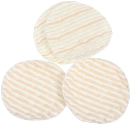 FIXOSHEE Reusable Breastfeeding Pads for Women, Anti-Overflow Bamboo Fiber Nursing Pads, Washable Thick Cotton Breast Cushions, 4pcs Pack with Brown, White and Colorful Stripes