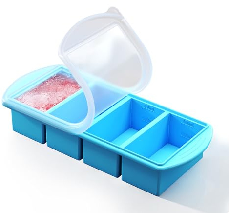 Blue Silicone Freezer Tray with Lid – 1-Cup Portion Mold for Soup, Broth & Casseroles – Stackable BPA-Free Silicone Freezer Container for Meal Prep & Storage