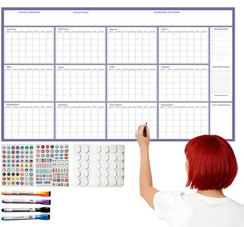 2026 Wandkalender, groß, trocken abwischbar, mit Markern und Aufklebern | Wandkalender 2026, groß, 12 Monate – für Familienplaner, Termine, Urlaub und Schule