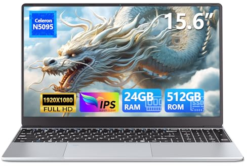 Ordenador Portátil 15,6 pulgadas, 24 GB de RAM 512 GB de SSD CPU Celeron N5095 PC Portatil, 1920 x 1080 FHD Touch ID WiFi doble banda Win 11 Pro Laptop, teclado retroiluminado de tamaño completo