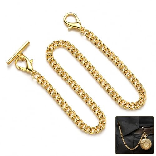 14 Inch Gold Plated Al-bert Pocket Watch Chain T Bar Lobster Clasps for Men