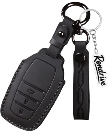 Rondrive Retro Leder Schlüsselhülle Schlüsselcover Passt für Toyota 2025 2026 Highlander Kluge Rav4 Corolla Cross Yaris GR Hilux Autoschlüssel Hülle Schlüsseltasche Schlüsseletui 3 Tasten-Schwarz