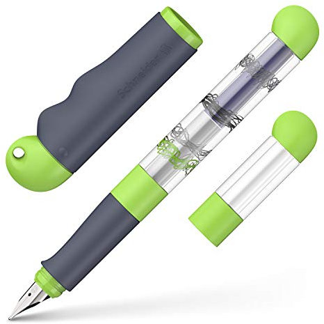 Schneider 162821 Base Kid Füller (Rechtshänder, Anfängerfeder, große Fingerflächen) grau-grün