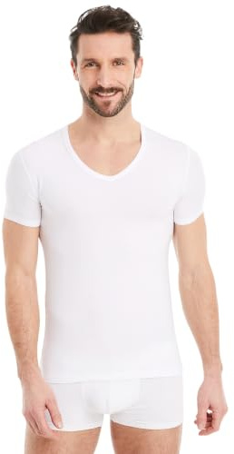 FINN Camiseta Interior Business Hombre de Manga Corta con Cuello en V - Camiseta Interior de Tejido Original Lenzing® Modal - el T-Shirt Debajo de Camisas y Trajes Blanco L