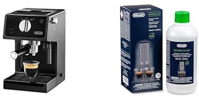 De'Longhi ECP 31.21 – Espresso Siebträgermaschine, Espressomaschine mit AluminiumFinish, inkl. manueller Milchschaumdüse, mit Heißwasserfunktion, für ESE Pads Geeignet, Schwarz mit DLSC 500 Entkalker