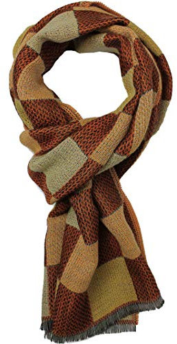 Wollschal Damenschal Winterschal Herrenschal warm Karo orange 195 x 38 cm Made in Germany