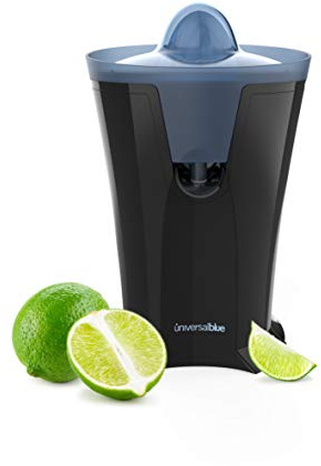 UNIVERSALBLUE Exprimidor de Naranjas Eléctrico de Vaso | 2 Filtros para Zumo sin Pulpa | 2 Conos | 80W de Potencia | Sistema Antigoteo