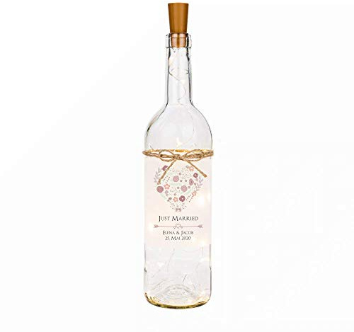Manufaktur Liebevoll Flaschenlicht Geldgeschenk Hochzeit Hochzeitsgeschenke für Brautpaar Led Leuchtflasche personalisiert Name Datum Hochzeitsdeko Flasche Kleinigkeit Herz