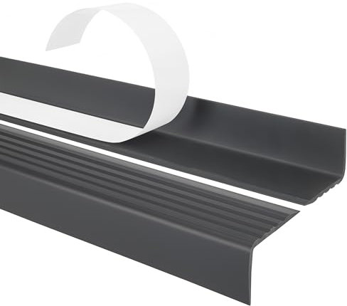 Nez de marche profilé d'escalier, PVC, adhésif et antidérapant, gris foncé, 40x25, 100cm, ND