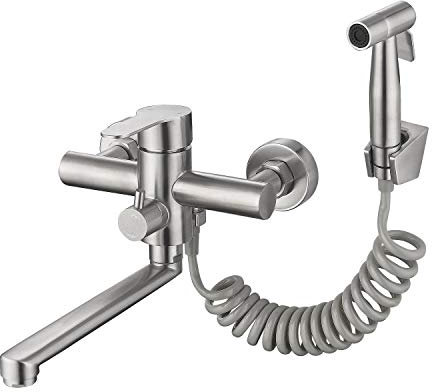 HomeLava Wandarmatur für Küche Wasserhahn Küche Wandmontage mit Spritzpistole und 2 Wasserstrahlarten 360° Drehbar Edelstahl gebürstet Küchenarmatur Spültischarmatur Armatur