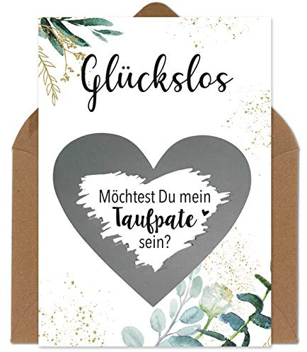 OWLBOOK Rubbelkarte Taufpate Fragen - Willst du mein Taufpate sein - Karte mit Rubbelherz Silber Geschenke Geschenkideen für den Taufpaten Pate zur Taufe