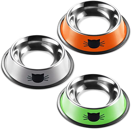 YOUYIKE® 3 Piezas Cuenco para Gatos y Perros, Comedero de Acero Inoxidable Antideslizante para Mascotas Pequeñas, Conejo
