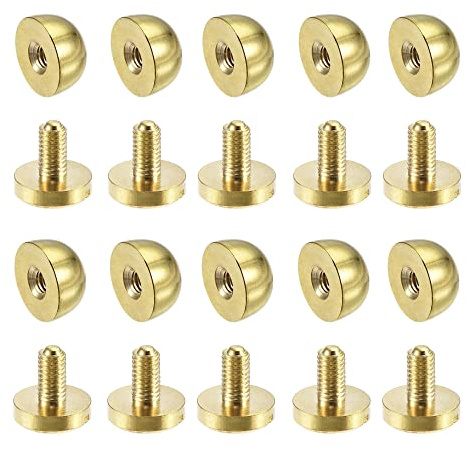 sourcing map 10x6mm Round Studs Rivet Purse Handbag Feet Spike Brass Leather Craft Screw Back Rivets DIY 10 Sets