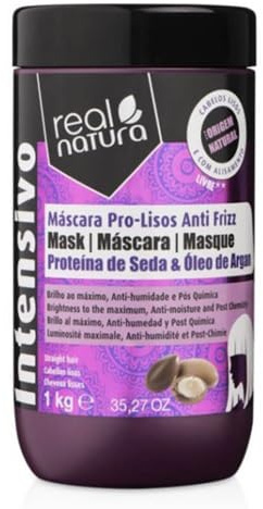 Real Natura - Máscara Capilar Sin Sal Pro-Lisos Anti Frizz - Hidratación Profunda con Argán - Control del Frizz - Ideal para Cabellos Lisos y Ondulados - Reparación y Suavidad - 1 kg