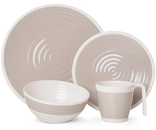 Melamin Camping Geschirr Set 1-4 Personen Harmonie 16-32 Teilig + Gläser Wassergläser Weingläser Champagner-Gläser Flûtes Tafelgeschirr Picknick BBQ Kochgeschirr