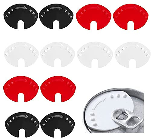 Cierre de Lata,12 Tapas para latas de bebidas,Para Latas de Bebidas, a prueba de polvo, para latas de cerveza, soda, pop (Negro Blanco Rojo)