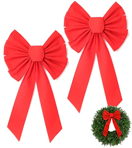 XPEX 2 Schleifen, Samtschleifen, 49 cm x 26 cm, große rote Schleifen, Kranzschleifen, Kamin, Haustürdekoration