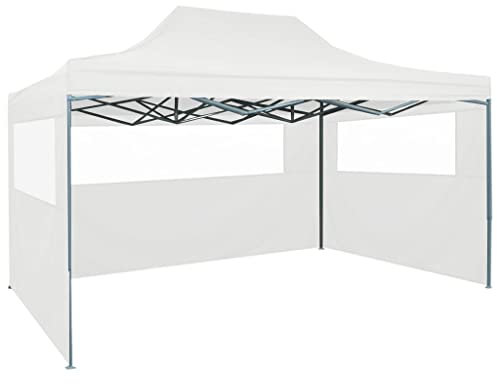 HOMIUSE Faltbares Partyzelt Pavillon Grillpavillon Verkaufsstand Faltpavillon Gartenpavillon Gartenlaube Party Zelt Groß Faltzelt Pavillion Klappbar Pavillon Faltbar mit 3 Seitenwänden 3x4,5 m Weiß