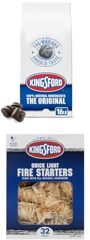Kingsford Original Charcoal Briquettes, 16 Pounds (Package May Vary) with Kingsford Quick Light Fire Starters, 32 Count Fire Starter Rolls