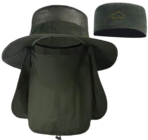 ehsbuy Cappelli da Pesca per Uomo e Donna con Copertura per Il Viso Cappello da Sole a Tesa Larga da Spiaggia Mesh Safari Caccia Giardinaggio Cappello da Secchio Packable
