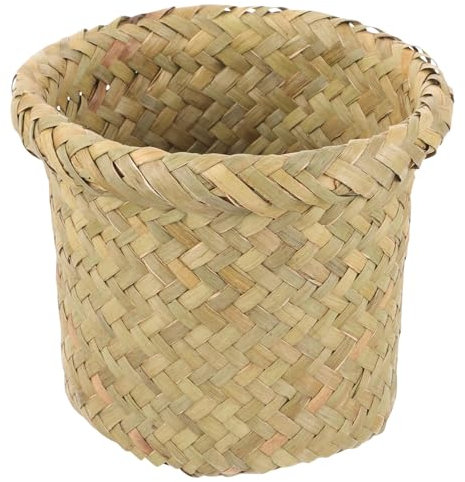 Cabilock wastebasket trash can bedroom trash bin rattan waste basket rattan garbage bin waste paper bin clothes hamper seagrass garbage bin storage basket office seaweed desktop