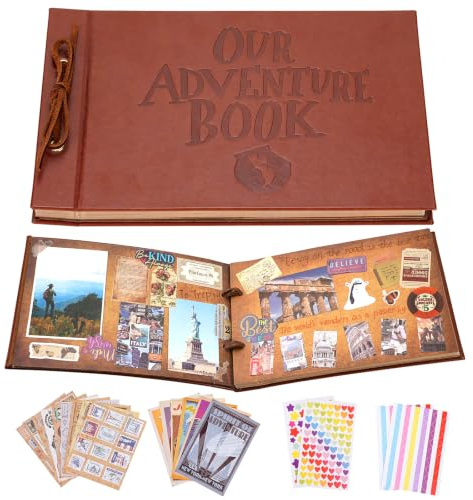 Our Adventure Book Scrapbook Album fotografico, 30 x 19 cm, 80 pagine, parole in rilievo 3D in pelle, copertina rigida, album da viaggio per anniversario, matrimonio, Natale, festa della mamma,