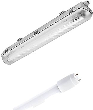 ELG Leuchten LED Feuchtraumleuchte 7,3 Watt Echtglas LED Röhre 6500 Kelvin Kaltweiß Tageslicht 1100 Lumen Werkstattleuchte Polycarbonatabdeckung