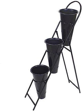 Pflanzenständer - Blumenregal Outdoor, 3-stufiger, Faltbarer Blumenständer Aus Metall Mit Rollen Und 3 Blumeneimern Aus Kunststoff, Pflanzenständerrahmen Für Die Dekoration Von Blumenläden ( Color : B