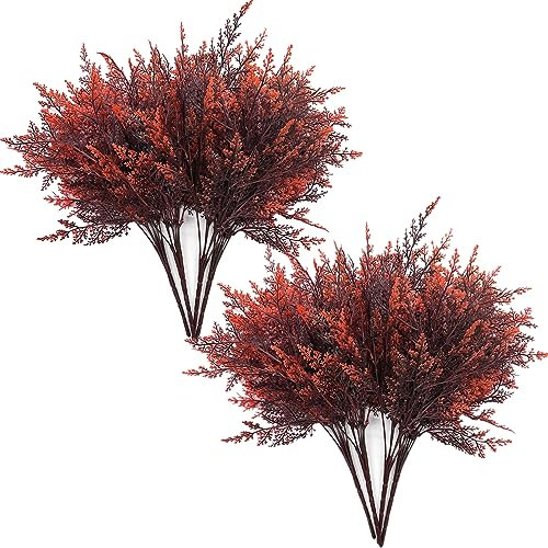 CATTREE Künstliche Farnsträucher, künstliche Boston-Farn-Sträucher, künstliche Pflanzen, Innen- und Außenbereich, Garten, Fenster, Veranda, Party, Tischdeko, Hochzeit, Weihnachten, DIY, Rot, 8 Stück