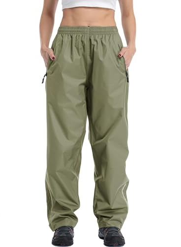 Ourcan Over Pants Rain Pants Women Waterproof Pants Lightweight Breathable Hiking Cycling Outdoor with Pocket Green