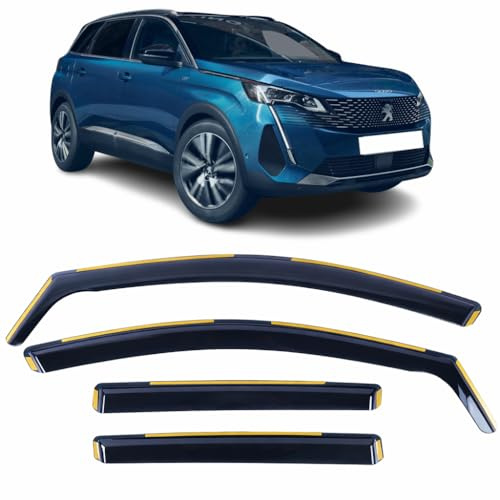 Set mit 4 Windabweisern für Peugeot 5008, 2017, 2018, 2019, 2020, 2021, 2022, 2023, 2024, Acryl-Seitenfenster-Visiere, rauchgetönte Sonnen- und Regenschutz, Reflektoren.