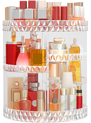 Make Up Organizer 360 Drehbar, Skincare Beauty Organizer mit 6 Lagen verstellbarem Tablett, Acryl Kosmetik Organizer für Kommode, Schminktisch, Badezimmer, Clear