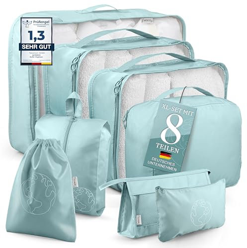 Koffer Organizer (8 Teiliges Set) Deluxe Edition extra leicht - Packing Cubes vielseitig einsetzbar für Koffer, Rucksack, Packwürfel, Reise Gadgets