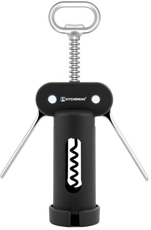 KITCHENDAO 3 in 1 Wing Corkscrew Wine Bottle Opener with Foil Cutter, Built-in Beer Bottle Opener, Multifunctional Wine Opener with Non-Stick Sharp Screw,Easy to Use, Manual Wine Corkscrew，Black
