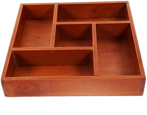 HOODANCOS Wooden Desk Drawer Organizer Tray with 5 Compartments Brown