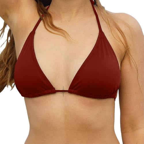 MYLILY Reggiseno Bikini Triangolo Donna | Allacciatura al Collo con Coppe Estraibili | per Seno Grande & Taglie Forti | per Piscina & Spiaggia | Oeko-Tex, Regolabile, Premium, Vegano | Rosso, L