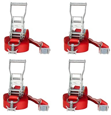 Lasiprofi Spanngurt 25 mm | 4er Sparset | Endbeschlag Singe-Stud-Fitting | Länge 6,0 m | Farbe rot | für alle Airlineschienen zur Ladungssicherung im LKW, Pkw und Kleintransporter