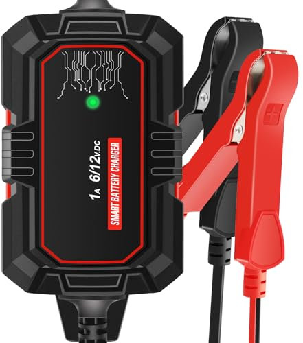 Sailvono 1A Autobatterie Ladegerät, 6V und 12V Vollautomatisches Kfz Batterieladegerät mit Temperaturkompensation, Batteriepfleger, Erhaltungsladegerät für Motorrad, Auto, Marine Batterien