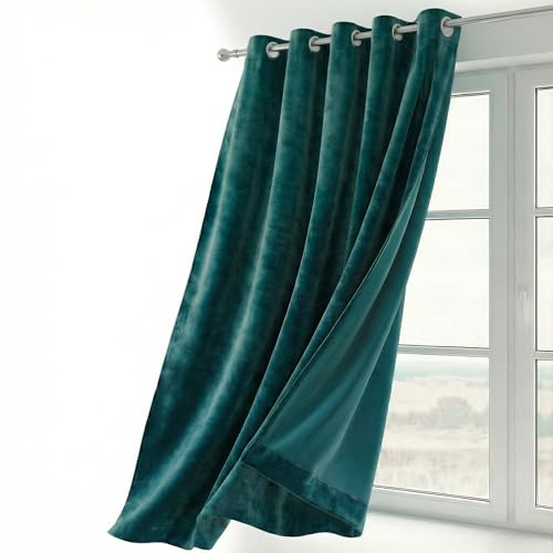 BEAUTEX Samtvorhang Ösen Petrol 140x225 cm Velvet Verdunkelung | Weicher Velvet-Samt, blickdicht, lichtmindernd, pflegeleicht, viele Farben und Größen